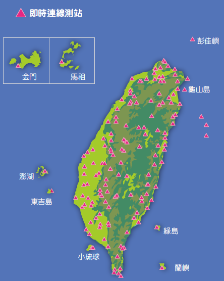 臺灣地區地震監測網測站分布圖