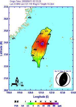 2000年6月11日南投地震等震度圖
