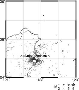 1994年規模6.5南澳地震，左移斷層震源機制