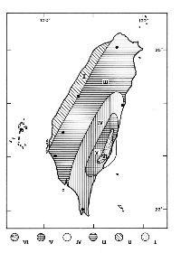 1951年11月25日縱谷中段玉里地震等震度圖