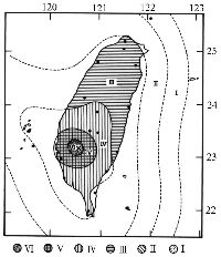 1964年1月18日白河地震等震度分佈圖